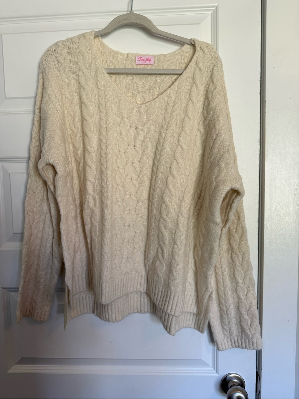 NWT- Pink Lily- Cream Sweater- Size Large